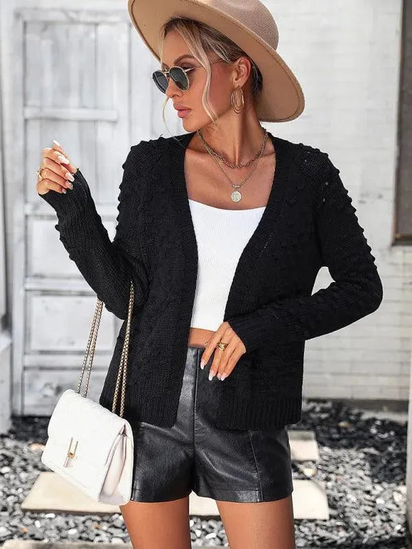 Women's 3D Textured V-Neck Button Cardigan Sweater