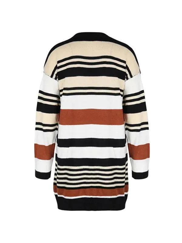 Women’s Colorblock Longline Cardigan Sweater – Striped Knit