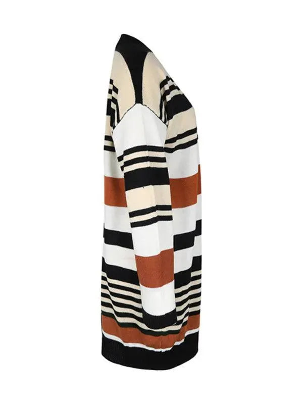 Women’s Colorblock Longline Cardigan Sweater – Striped Knit