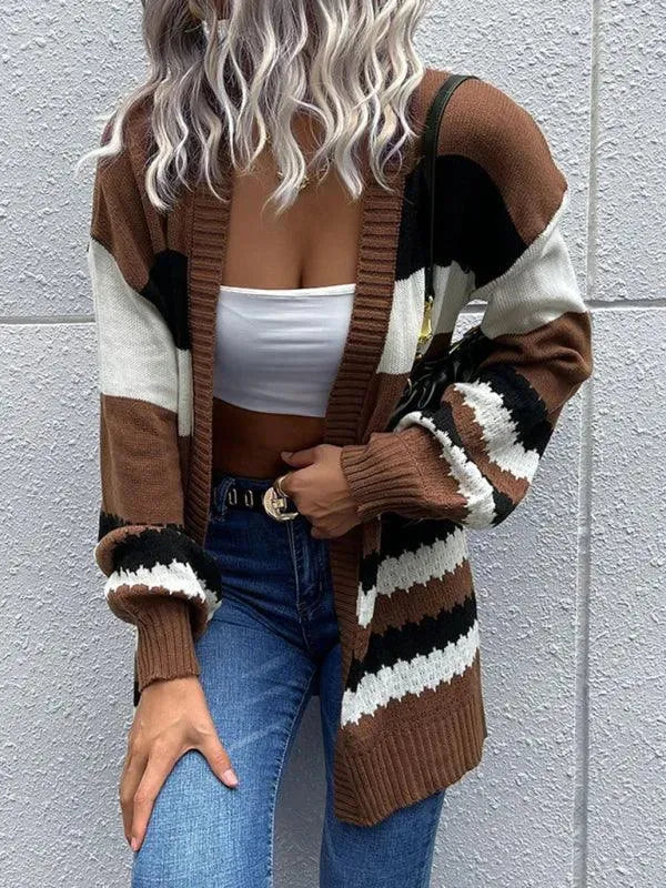 Women’s Colorblock V-Neck Cardigan Sweater – Open Front