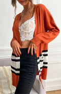 Women’s Contrast Stitch Longline Cardigan Sweater – V-Neck