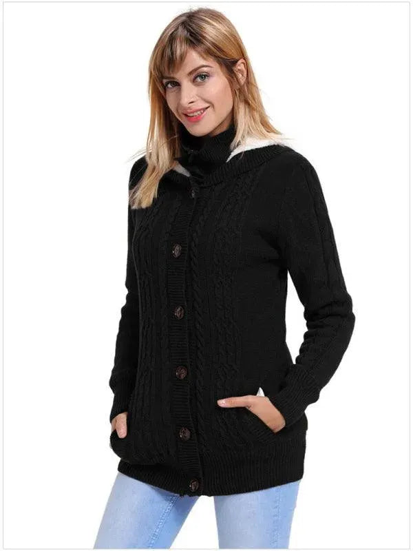 Women’s Hooded Cable Knit Cardigan Sweater – Casual Button Style