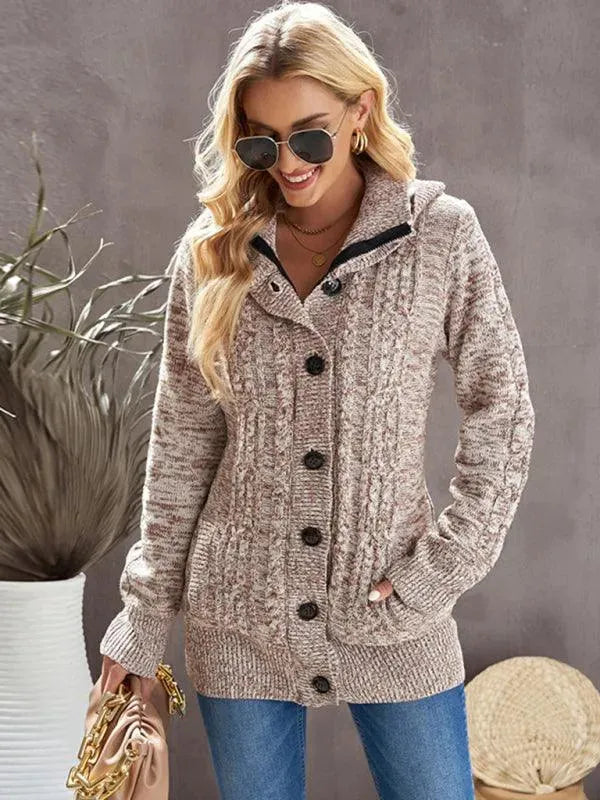 Women’s Hooded Cable Knit Cardigan Sweater – Casual Button Style