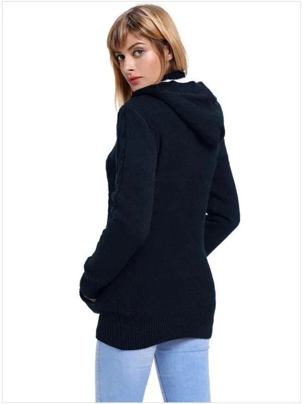 Women’s Hooded Cable Knit Cardigan Sweater – Casual Button Style