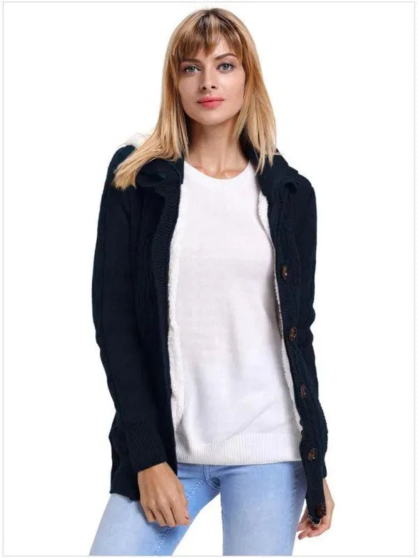 Women’s Hooded Cable Knit Cardigan Sweater – Casual Button Style