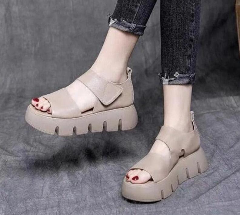 Block Heel Peep Toe Wedge Sandals - Wedge Shoes - LeStyleParfait Kenya