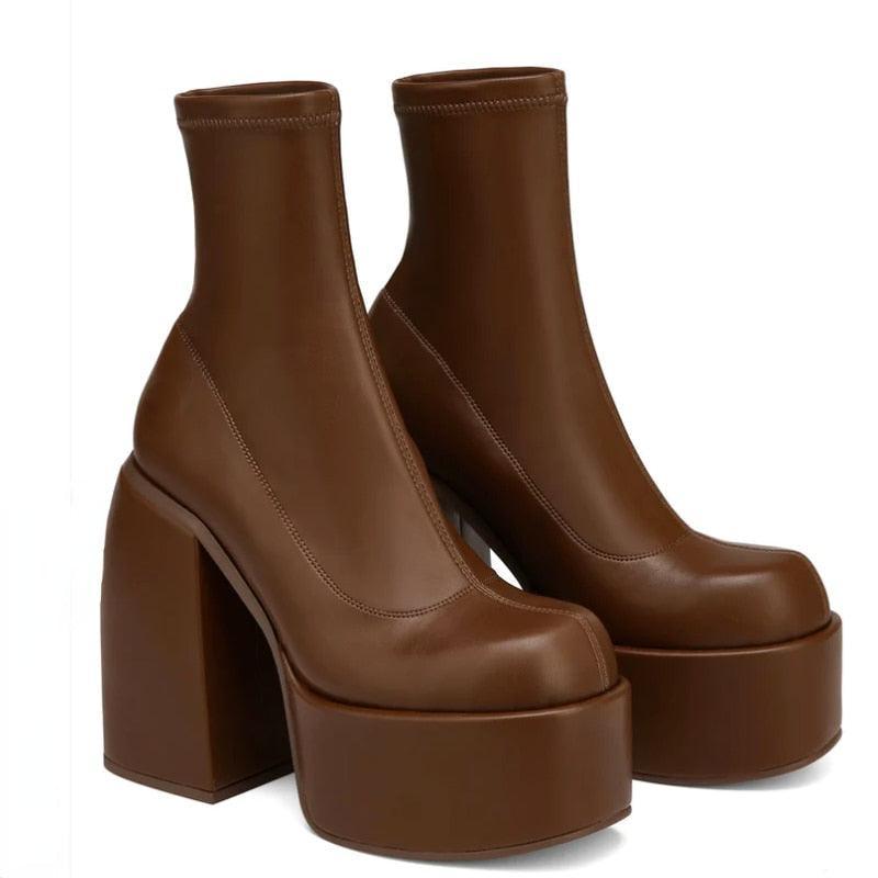Brown Chunky Platform Boots - Wedge Shoes - LeStyleParfait Kenya