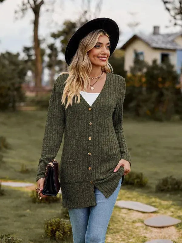 Brushed Pitted Ladies Cardigan Sweater - Cardigan Sweater - LeStyleParfait