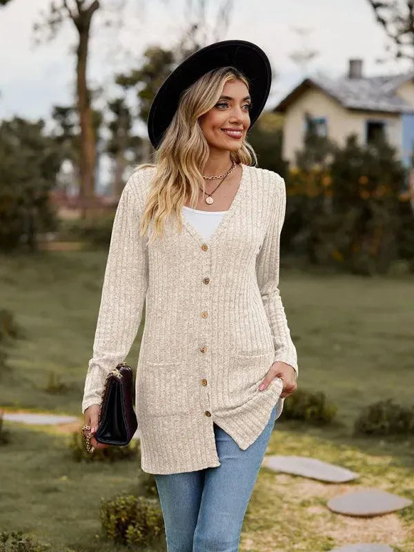 Brushed Pitted Ladies Cardigan Sweater - Cardigan Sweater - LeStyleParfait