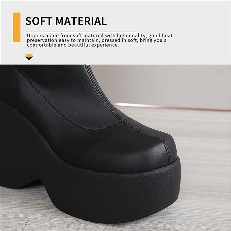 Chunky Black Block Platform Boots - Wedge Shoes - LeStyleParfait Kenya