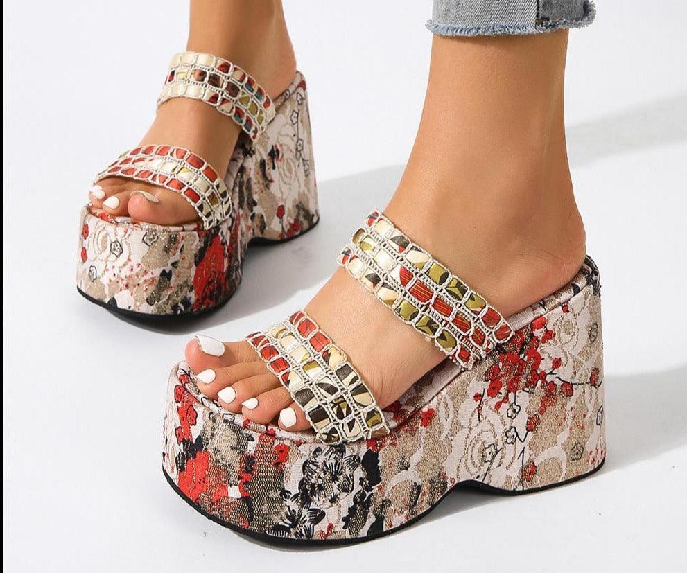 Chunky Printed Wedge Sandals - Wedge Shoes - LeStyleParfait Kenya