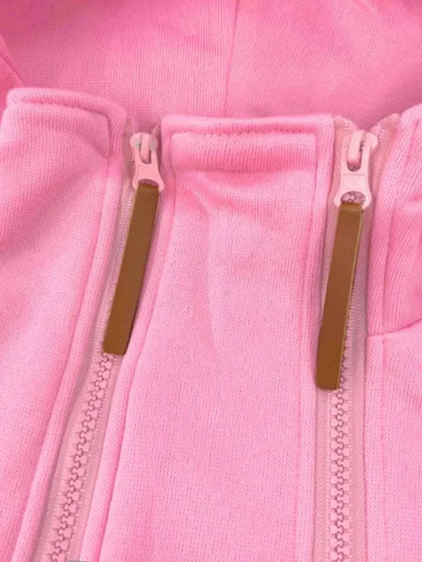 Double Zipper Color Block Hooded Long-Sleeved Plus Velvet Sweatshirt-Women Sweatshirt-LeStyleParfait