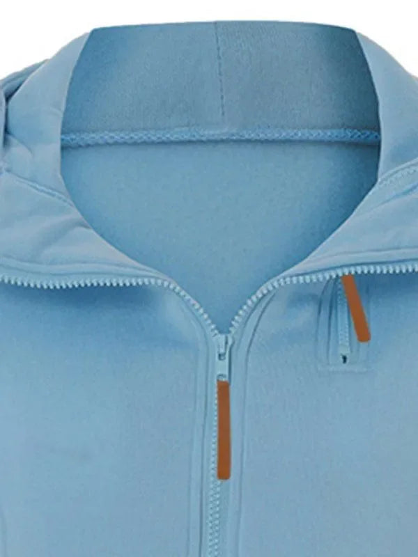 Double Zipper Color Block Hooded Long-Sleeved Plus Velvet Sweatshirt-Women Sweatshirt-LeStyleParfait