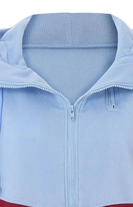 Double Zipper Color Block Hooded Long-Sleeved Plus Velvet Sweatshirt-Women Sweatshirt-LeStyleParfait
