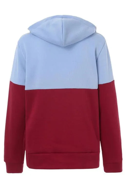 Double Zipper Color Block Hooded Long-Sleeved Plus Velvet Sweatshirt-Women Sweatshirt-LeStyleParfait