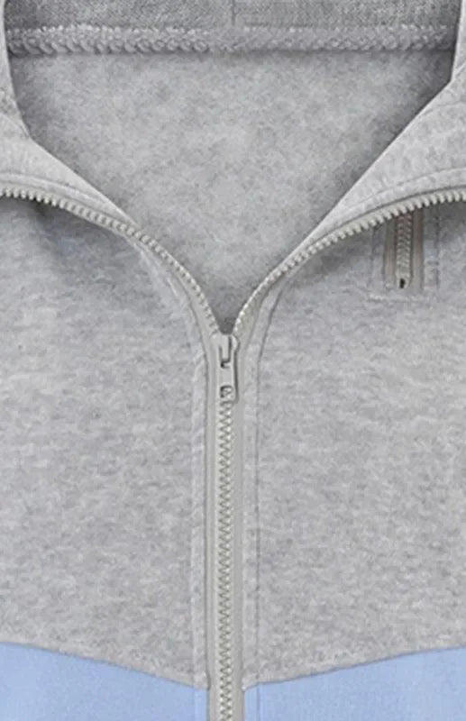Double Zipper Color Block Hooded Long-Sleeved Plus Velvet Sweatshirt-Women Sweatshirt-LeStyleParfait
