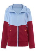 Double Zipper Color Block Hooded Long-Sleeved Plus Velvet Sweatshirt-Women Sweatshirt-LeStyleParfait
