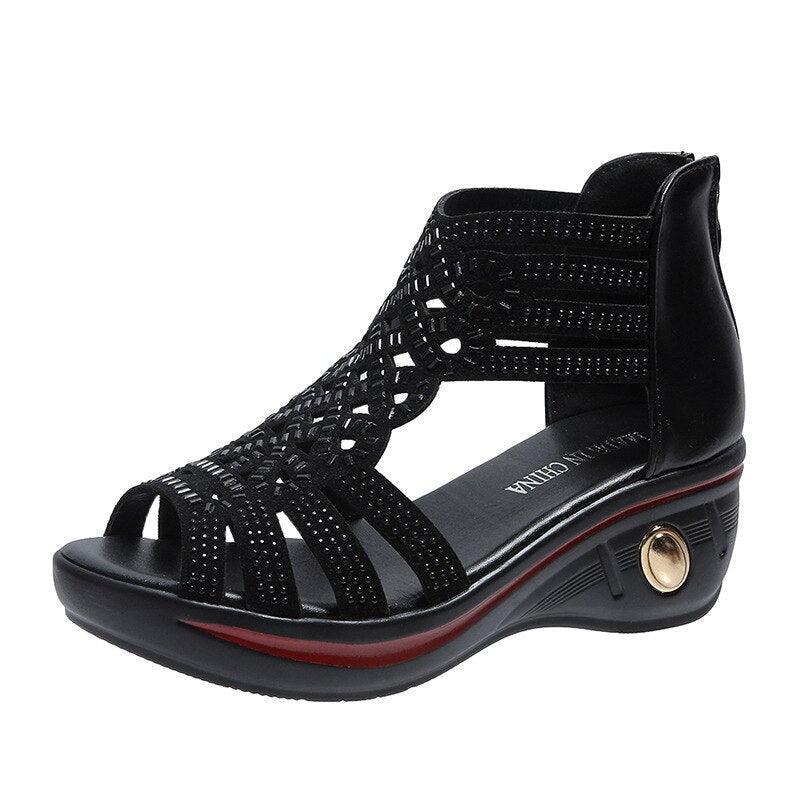 Elegant Hollow-Out Wedge Sandals - Wedge Shoes - LeStyleParfait Kenya