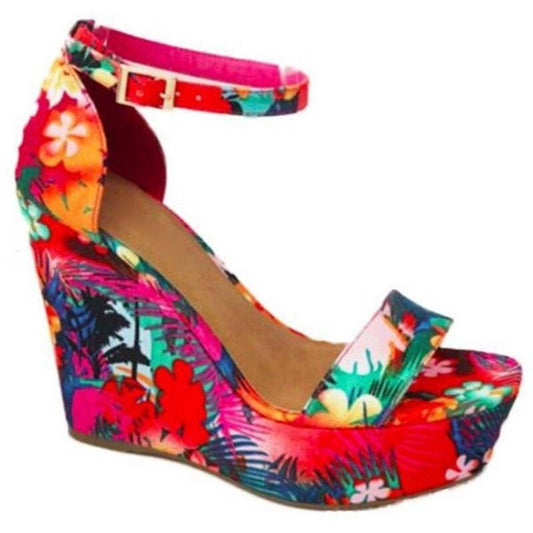 Floral Peep Toe Wedge Shoes - Wedge Shoes - LeStyleParfait Kenya