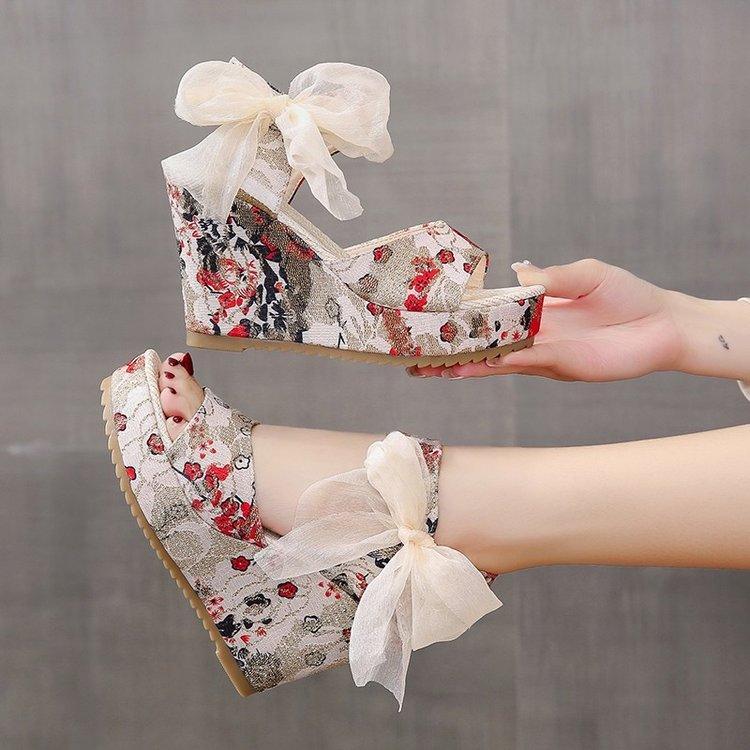 Floral Print Peep Toe Wedge Sandals - Wedge Shoes - LeStyleParfait Kenya