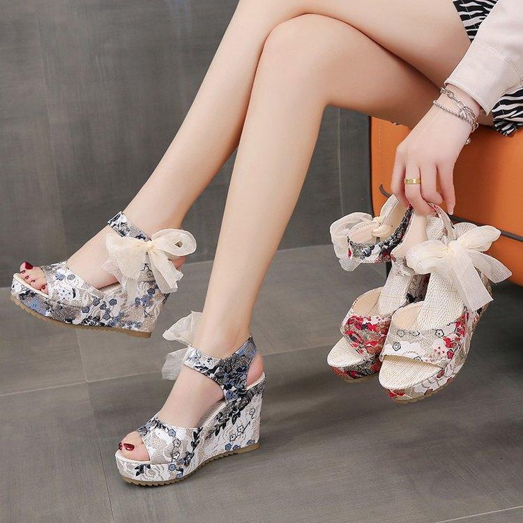 Floral Print Peep Toe Wedge Sandals - Wedge Shoes - LeStyleParfait Kenya