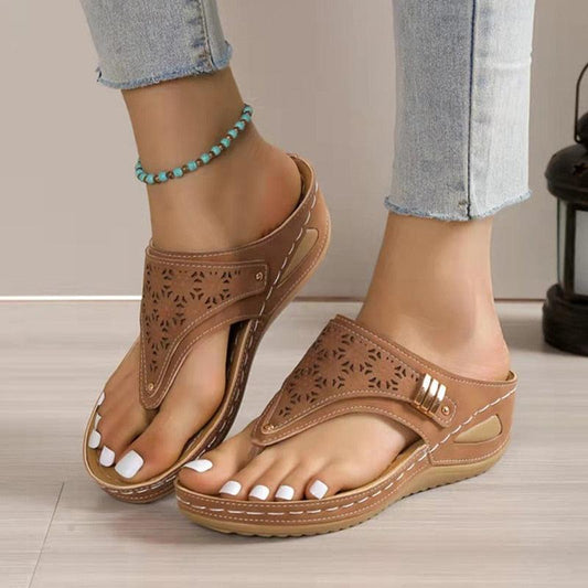 Layered Leather Wedge Sandals - Wedge Shoes - LeStyleParfait Kenya