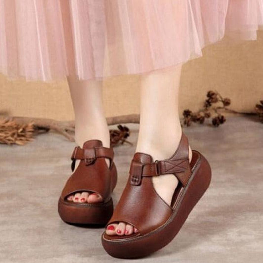 Leather Open-Toe Wedge Sandals - Wedge Shoes - LeStyleParfait Kenya