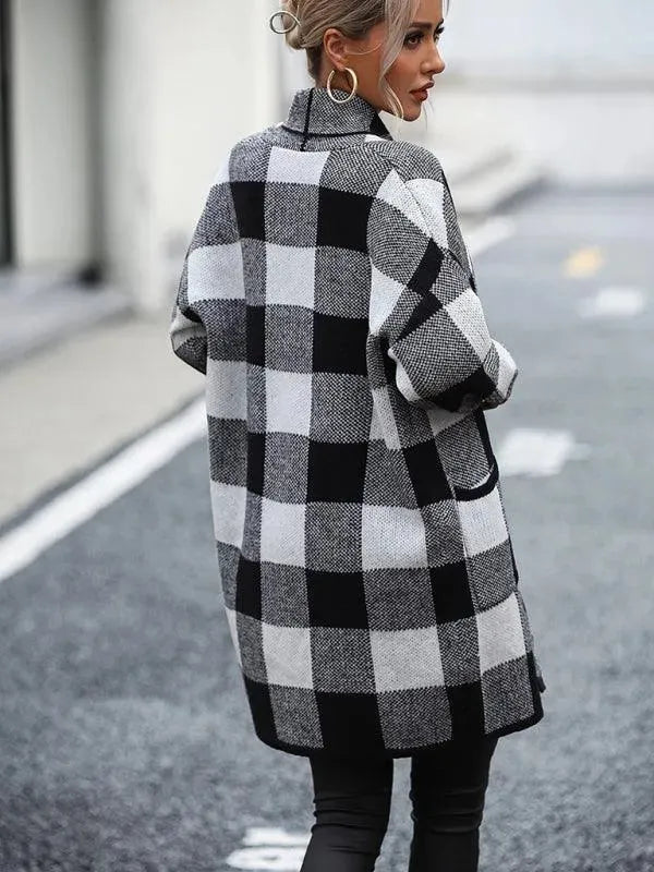 Loose Plaid Color Block Knit Cardigan Sweater - Cardigan Sweater - LeStyleParfait