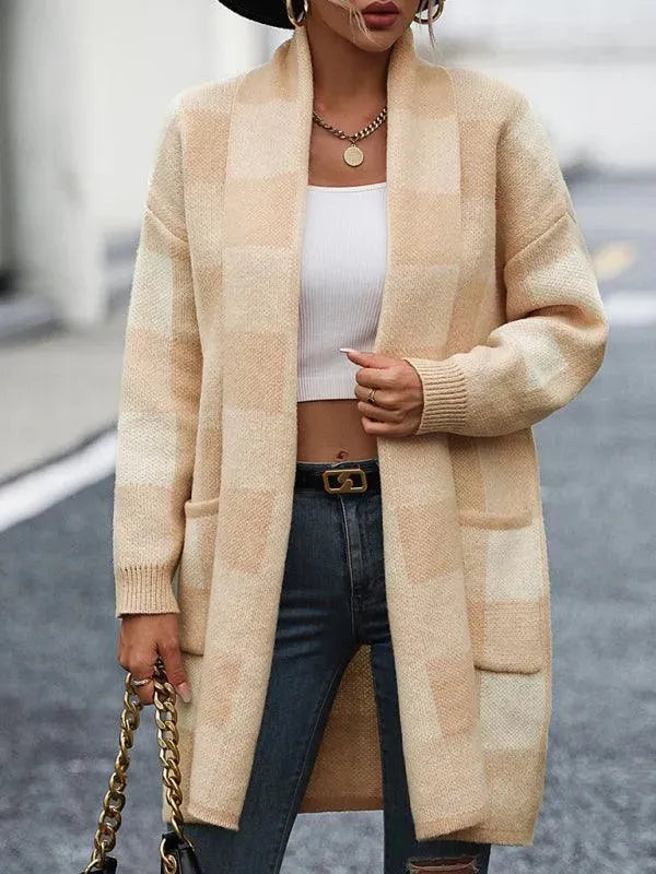 Loose Plaid Color Block Knit Cardigan Sweater - Cardigan Sweater - LeStyleParfait