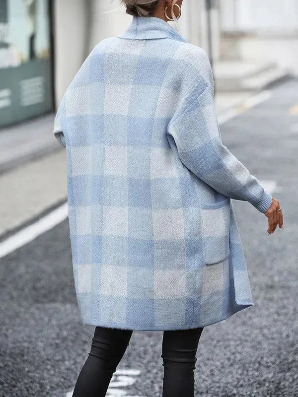 Loose Plaid Color Block Knit Cardigan Sweater - Cardigan Sweater - LeStyleParfait
