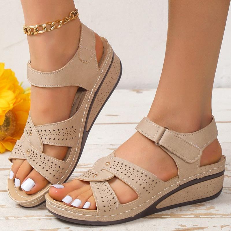 Low Heel Leather Wedge Sandals - Wedge Shoes - LeStyleParfait Kenya