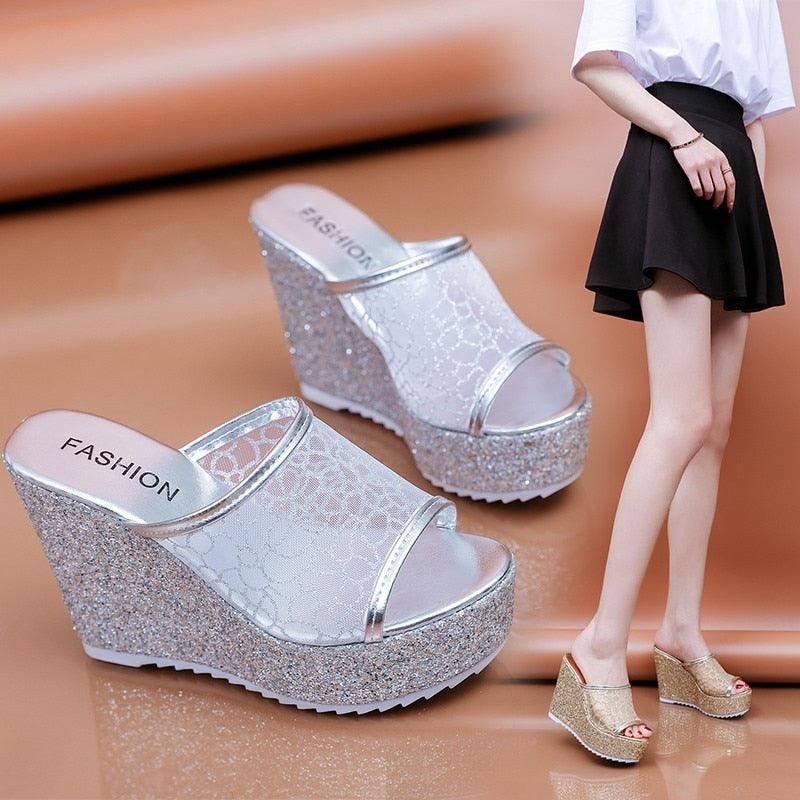 Mesh Platform Slip On Wedge Sandals - Wedge Shoes - LeStyleParfait Kenya