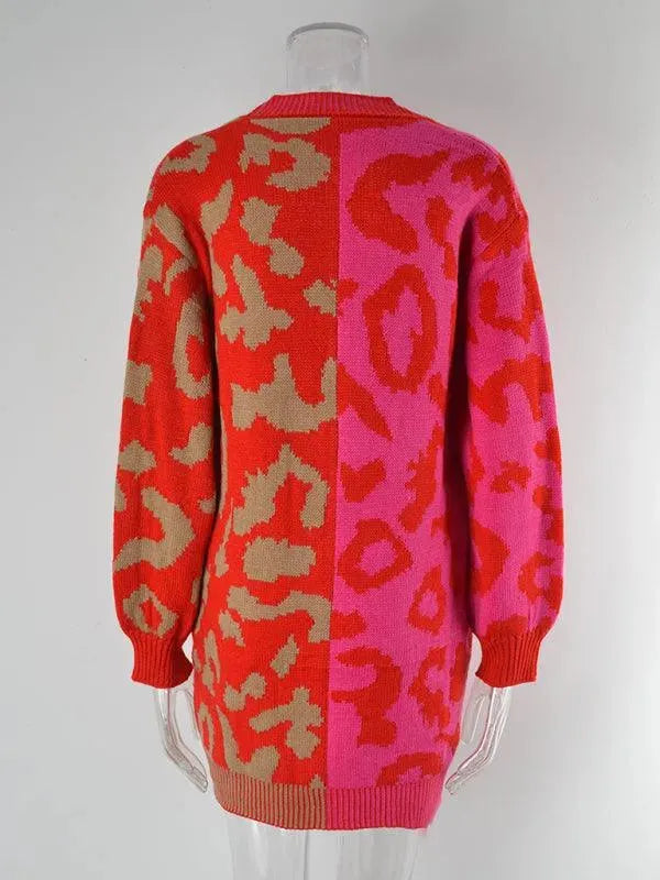 Mid-Length Leopard Knitted Cardigan Sweater - Cardigan Sweater - LeStyleParfait