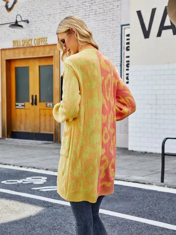 Mid-Length Leopard Knitted Cardigan Sweater - Cardigan Sweater - LeStyleParfait