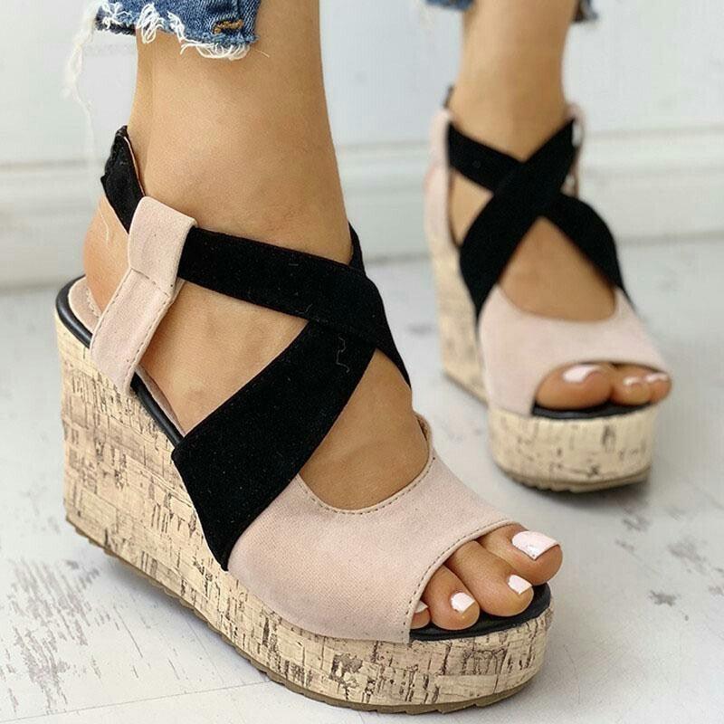 Patchwork Wedge Sandal Shoes - Wedge Shoes - LeStyleParfait Kenya