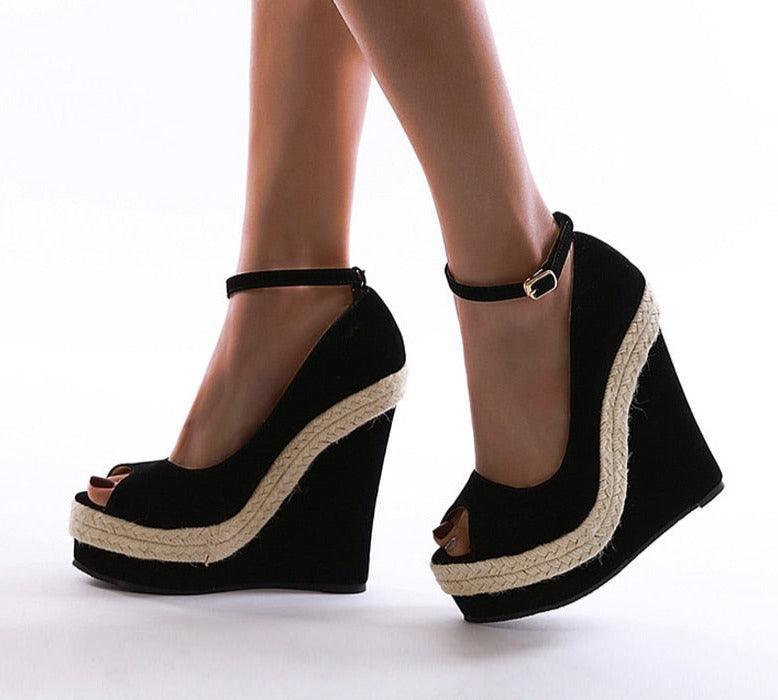 Peep Toe Heels Wedge Sandals - Wedge Shoes - LeStyleParfait Kenya