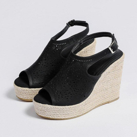 Peep Toe Leather Wedge Sandals - Wedge Shoes - LeStyleParfait Kenya