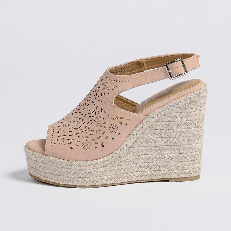 Peep Toe Leather Wedge Sandals - Wedge Shoes - LeStyleParfait Kenya