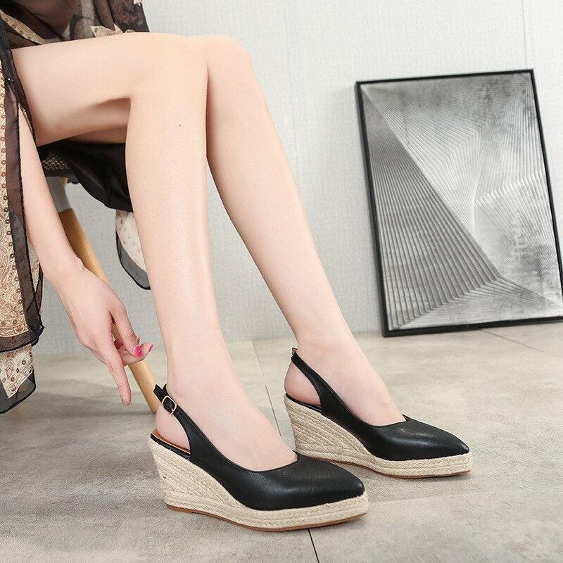 Pointed Leather Wedge Sandals - Wedge Shoes - LeStyleParfait Kenya