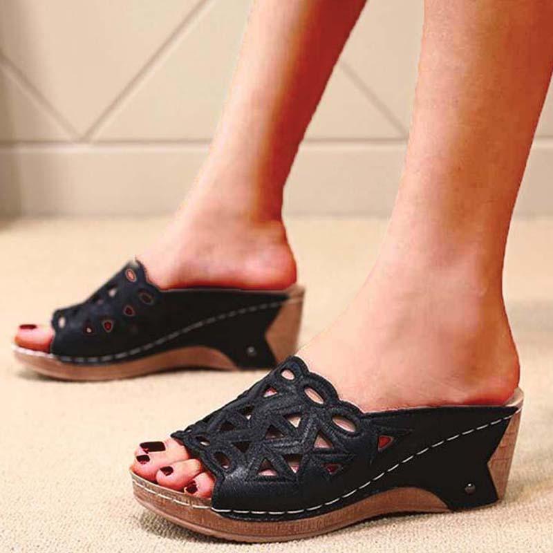 Slip-on Embroidered Wedge Sandals - Wedge Shoes - LeStyleParfait Kenya