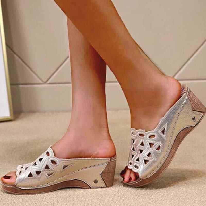 Slip-on Embroidered Wedge Sandals - Wedge Shoes - LeStyleParfait Kenya