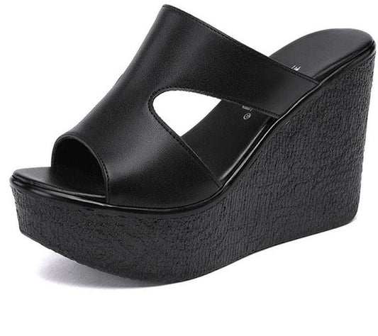 Slip-on Leather Wedge Sandals - Wedge Shoes - LeStyleParfait Kenya