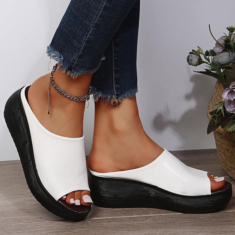 Slip-on Leather Wedge Sandals - Wedge Shoes - LeStyleParfait Kenya