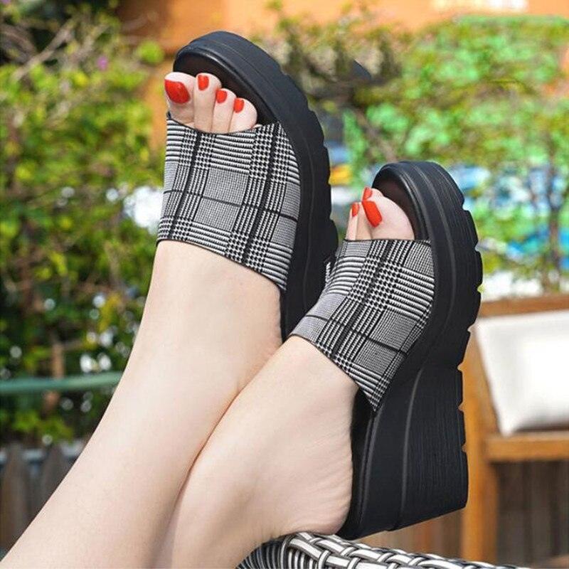 Slip On Plaid Wedge Sandals - Wedge Shoes - LeStyleParfait Kenya
