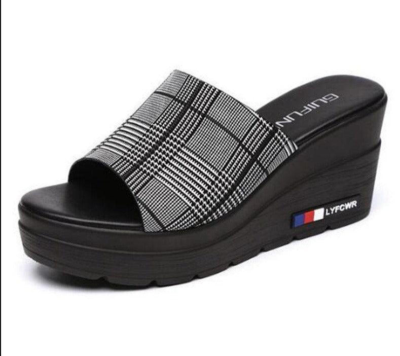Slip On Plaid Wedge Sandals - Wedge Shoes - LeStyleParfait Kenya