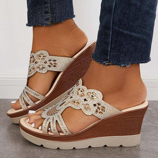 Slip on Rhinestone Wedge Sandals - Wedge Shoes - LeStyleParfait Kenya