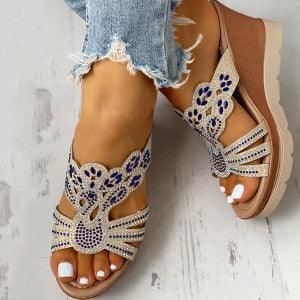 Slip on Rhinestone Wedge Sandals - Wedge Shoes - LeStyleParfait Kenya