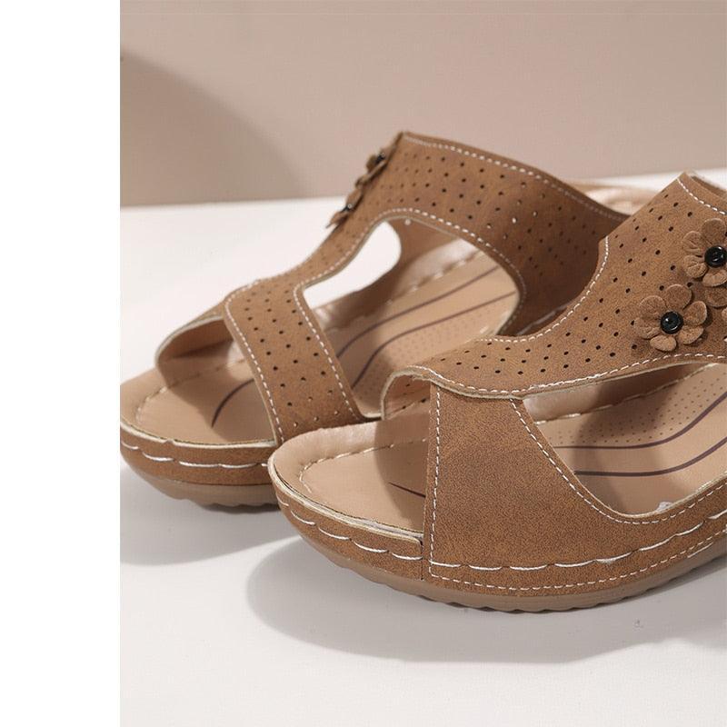 Stitched Floral Wedge Sandal Shoes - Wedge Shoes - LeStyleParfait Kenya