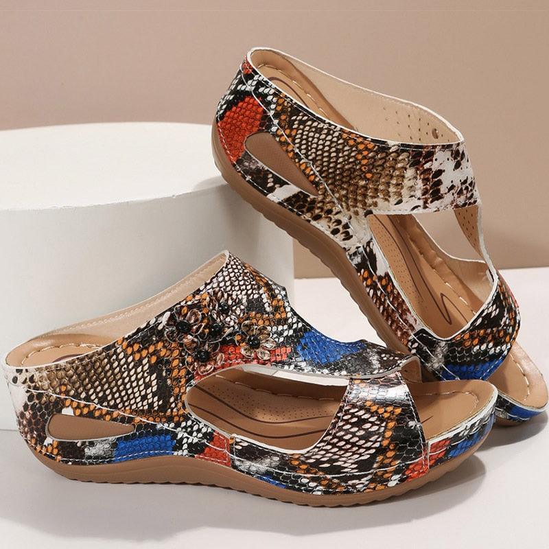 Stitched Floral Wedge Sandal Shoes - Wedge Shoes - LeStyleParfait Kenya