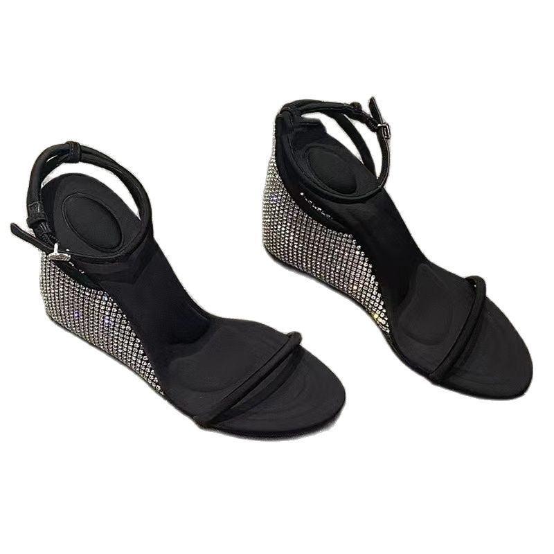 Strap Wedge Sandals - Rhinestones - Wedge Shoes - LeStyleParfait Kenya
